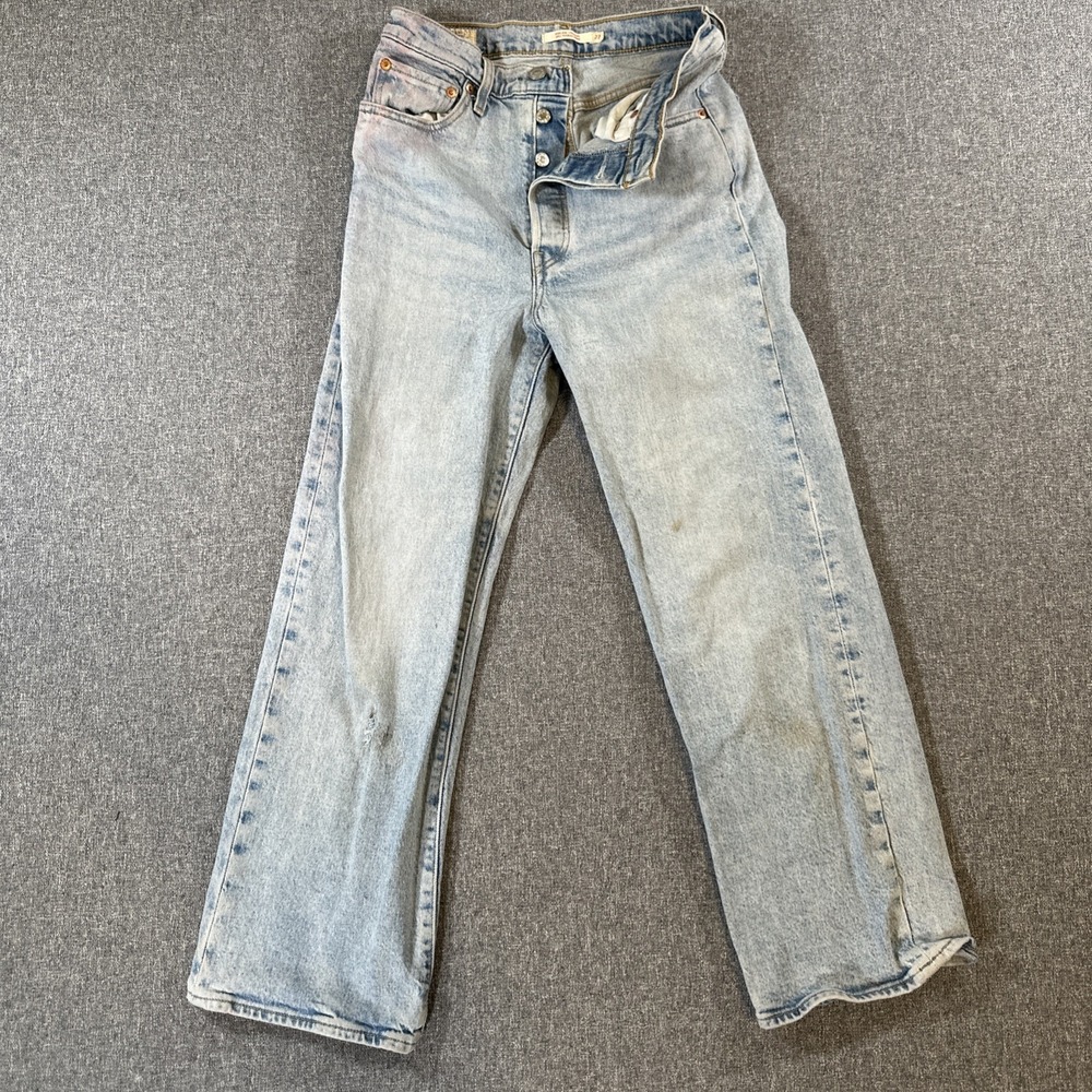 Levi's Ribcage Straight‎ Jeans Womens 27 High Rise Light Wash Denim Distressed